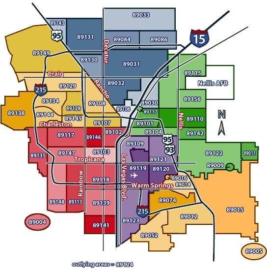 Las Vegas რუკა, საფოსტო კოდები